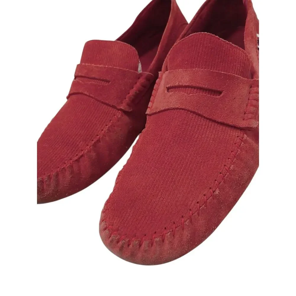 Gucci Red Suede Leather Slip‎ on Web Loafers Men's 9.5 G Driving Shoes Moccasin